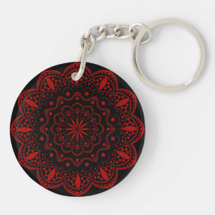 Llavero Keychain acrílico de Mandala   Negro y rojo