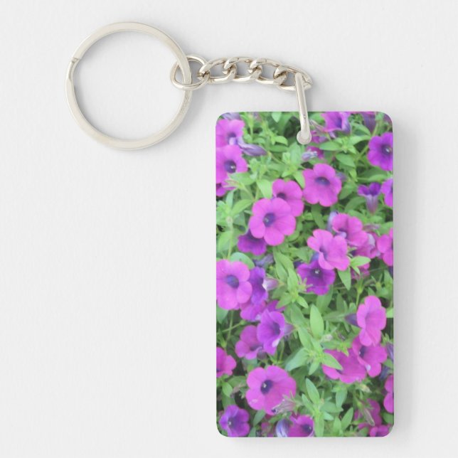 Llavero Keychain acrílico de Petunias Púrpura (Frente)