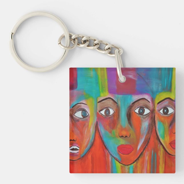 Llavero Keychain acrílico de pintura al petróleo de mujere (Frente)