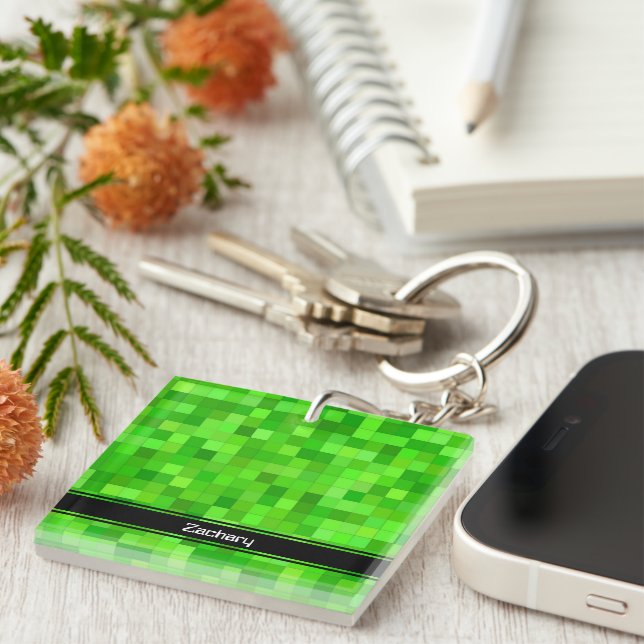 Llavero Keychain acrílico de píxeles de gamer verde (Frente Derecha)