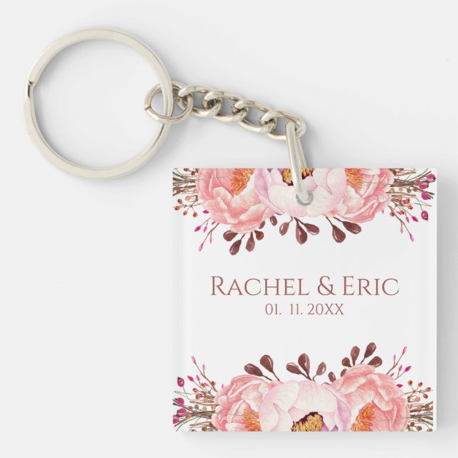 Llavero Keychain acrílico de Rubor Floral Wedding Favor (Frente)