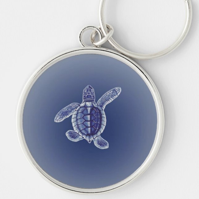 Llavero Keychain acrílico de tortuga con fondo azul (Frente)