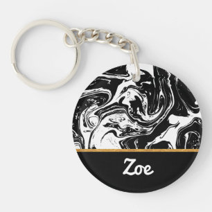 Llavero Keychain acrílico estilo mármol blanco y negro