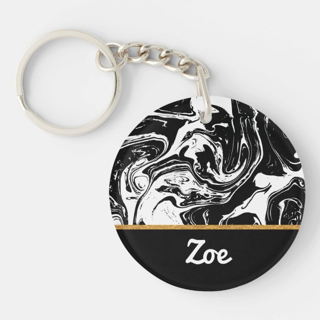 Llavero Keychain acrílico estilo mármol blanco y negro (Frente)