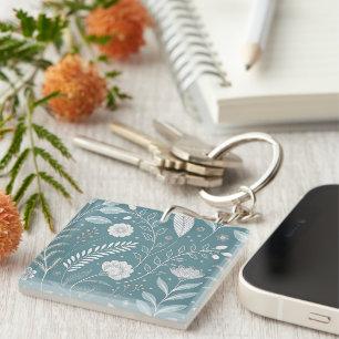 Llavero Keychain acrílico moderno con detalle floral