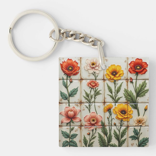 Llavero Keychain acrílico - mosaico de flores (Frente)