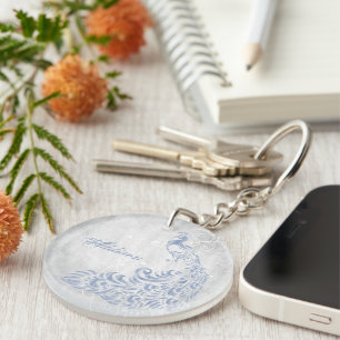 Llavero Keychain acrílico personalizado de pavo real azul