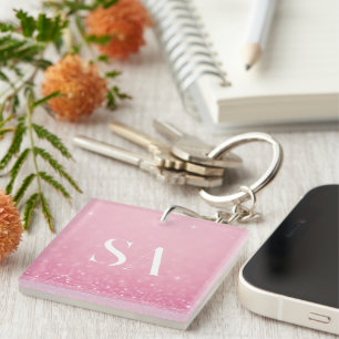 Llavero Keychain acrílico Purpurina rosa con iniciales Per
