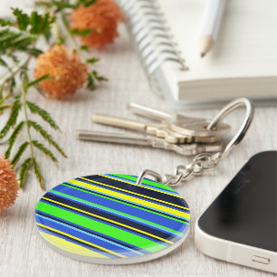 Llavero Keychain acrílico rayado azul, limón y amarillo