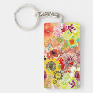 Llavero Keychain acrílico verde amarillo de verano de flor