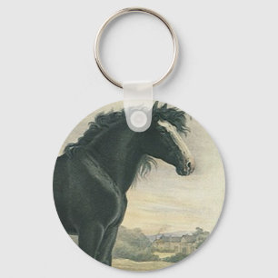 Llavero Keychain Antique Art Shire Black Draft Horse Moors