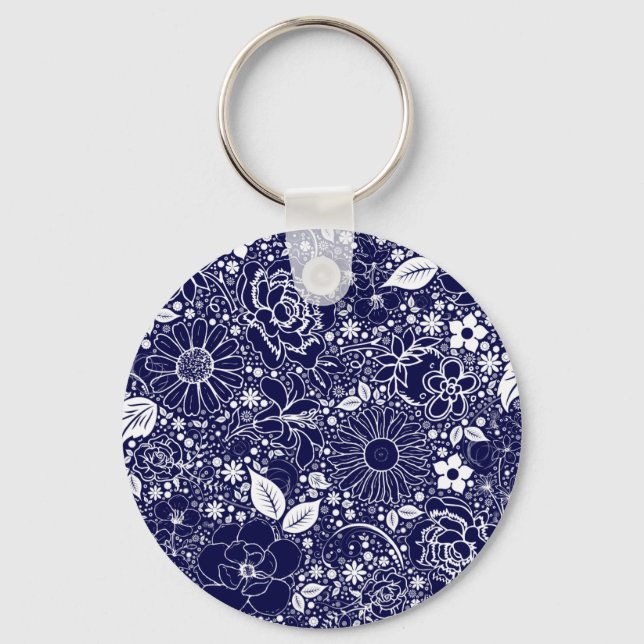 Llavero Keychain azul de belleza botánica (Anverso)