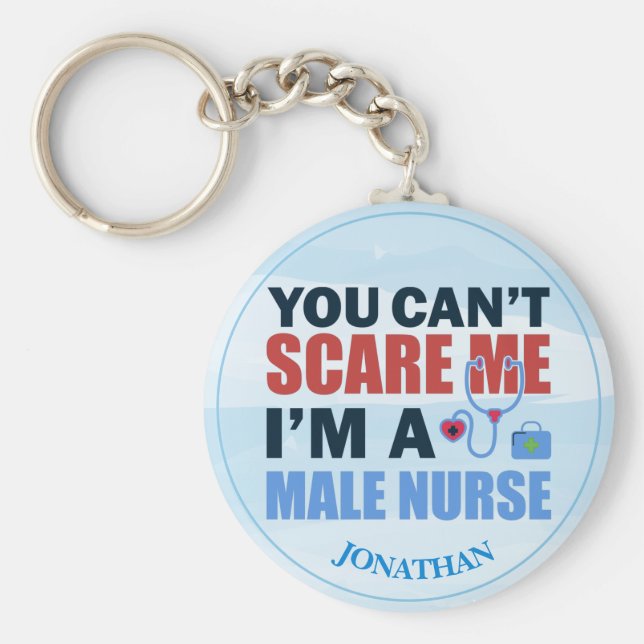 Llavero Keychain azul de enfermera masculina divertida (Frente)