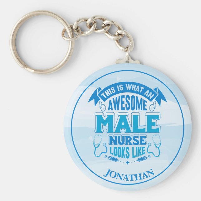 Llavero Keychain azul de enfermera masculina divertida (Frente)
