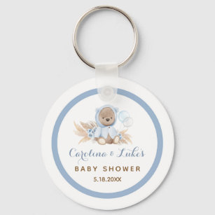 Llavero Keychain Baby Shower Favor del oso del Boho Azul