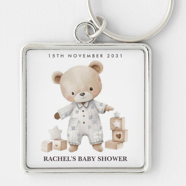 Llavero Keychain Baby Shower personalizada de Teddy Bear (Frente)