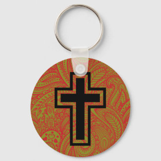 Llavero Keychain Black Holy Christian Cross Floral Pattern