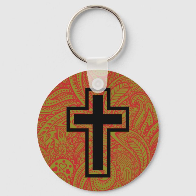 Llavero Keychain Black Holy Christian Cross Floral Pattern (Anverso)