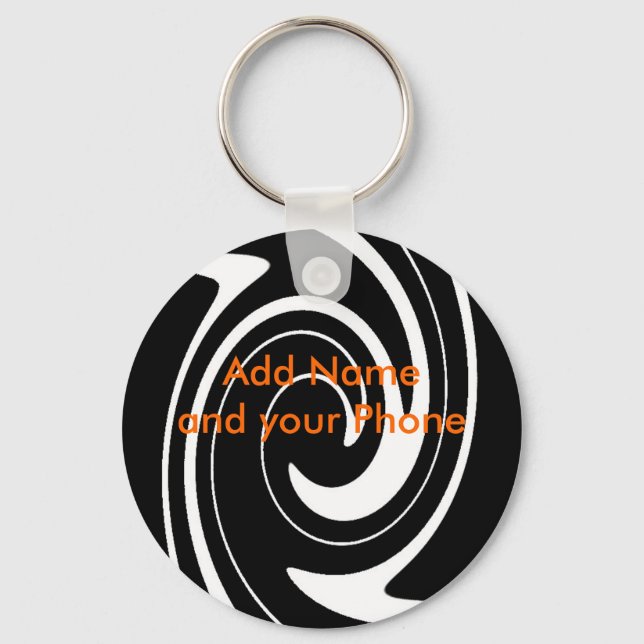 Llavero Keychain Black White Swirl Añadir nombre y tu telé (Anverso)