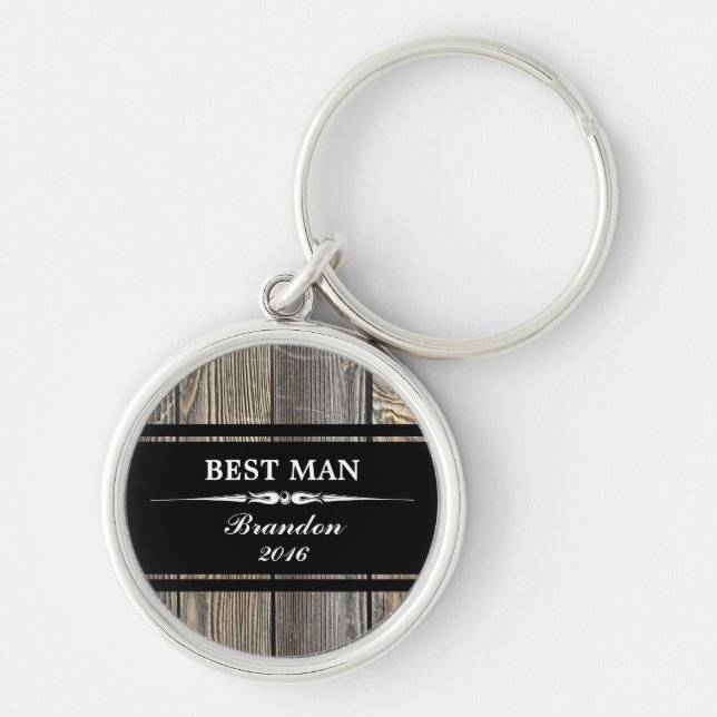 Llavero Keychain Boda Black BEST MAN de la vieja madera (Frente)