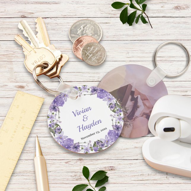 Llavero Keychain Boda de color Purple Floral elegante (Subido por el creador)
