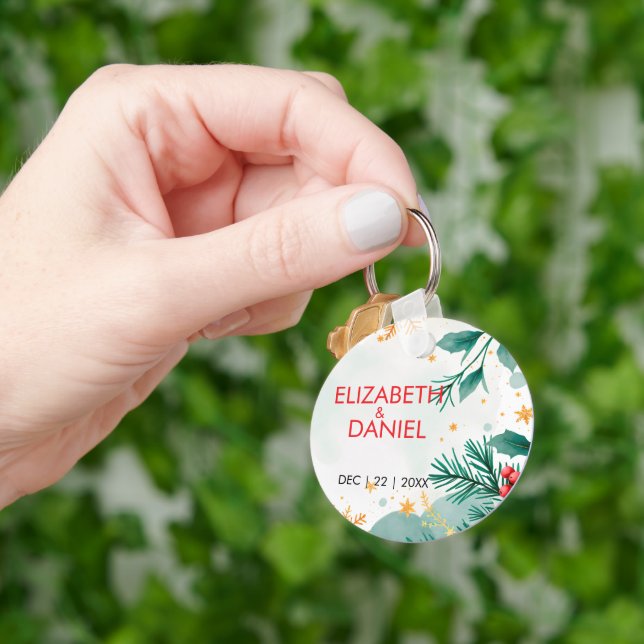 Llavero Keychain Boda de los Navidades de Watercolor Holly (Mano)