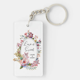 Llavero Keychain Boda de marco floral Rubor rosa