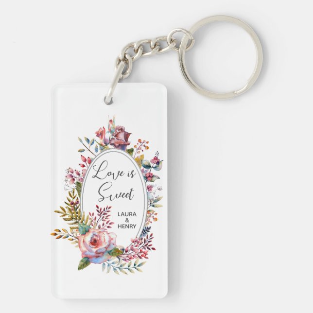 Llavero Keychain Boda de marco floral Rubor rosa (Atrás)