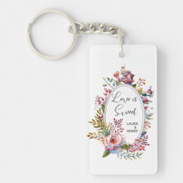 Llavero Keychain Boda de marco floral Rubor rosa