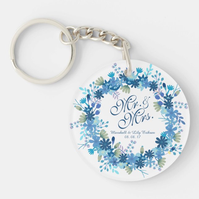 Llavero Keychain Boda floral de invierno personalizado (Frente)