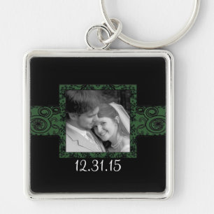 Llavero Keychain Boda floral negro y verde