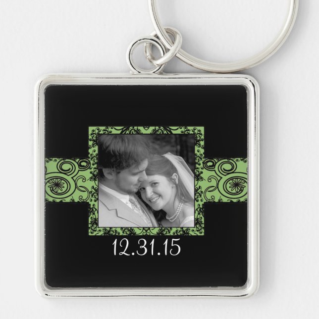 Llavero Keychain Boda floral negro y verde (Frente)