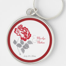 Keychain Boda Floral Premium rojo y blanco