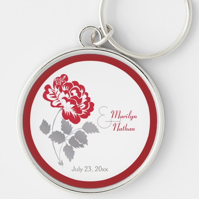 Llavero Keychain Boda Floral Premium rojo y blanco (Frente)
