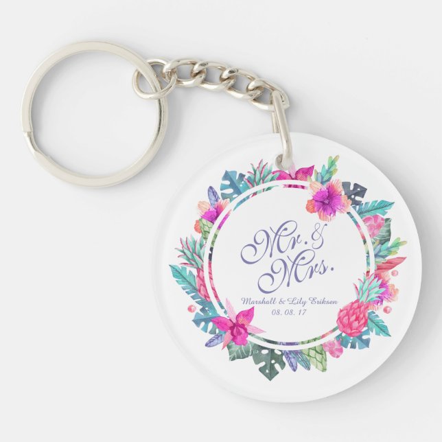 Llavero Keychain Boda floral tropical personalizada (Frente)