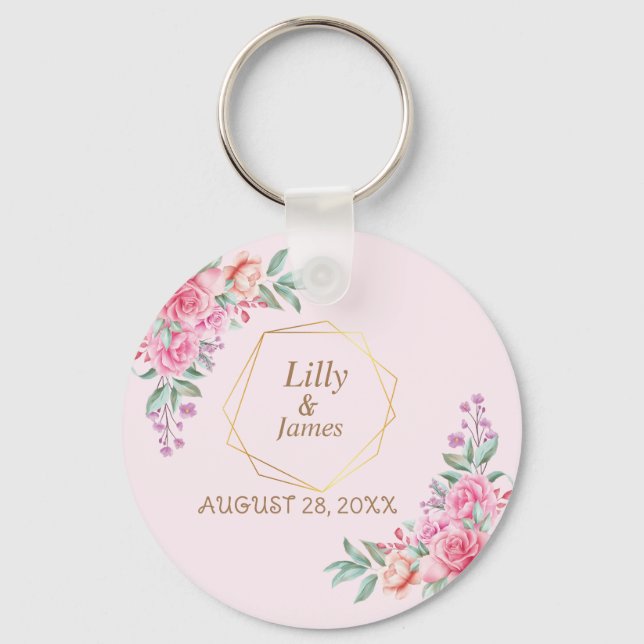 Llavero Keychain boda rosa floral (Anverso)