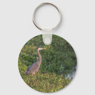 Llavero Keychain botón de la garza azul