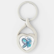 Keychain cardíaca de flor de mariposa azul