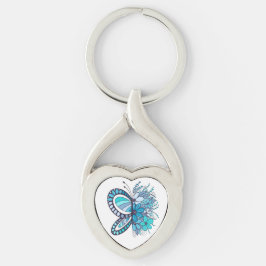 Llavero Keychain cardíaca de flor de mariposa azul