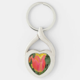 Llavero Keychain cardíaca de flor de tulipán rojo/Naranja
