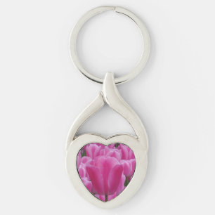 Llavero Keychain cardíaca de flor de tulipán rosado