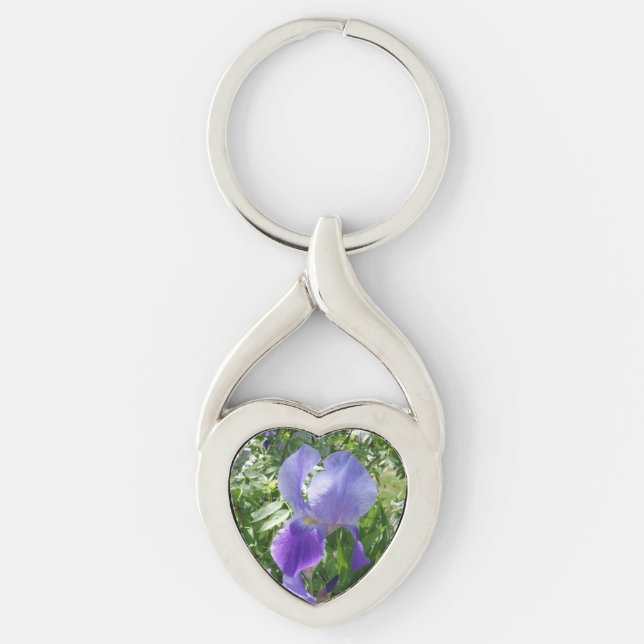 Llavero Keychain cardíaco de flores moradas (Anverso)