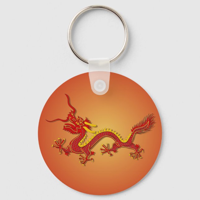 Llavero Keychain Chino Del Dragón Rojo Y Oro (Anverso)