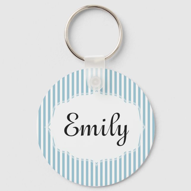 Llavero Keychain con rayas blancas y azules personalizadas (Anverso)