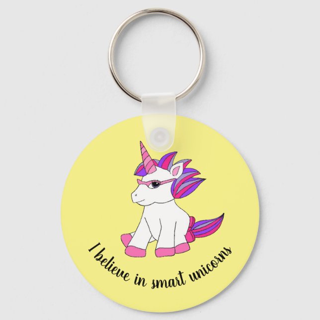 Llavero Keychain con unicornio lindo con gafas (Anverso)