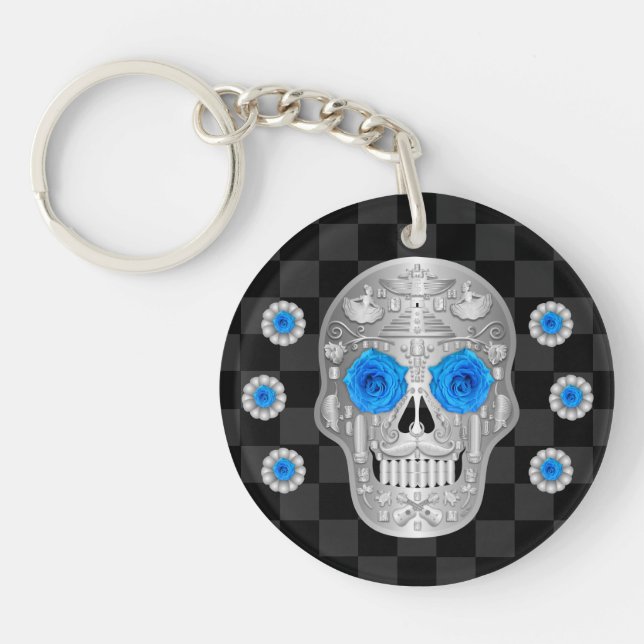 Llavero Keychain cromada Calavera (Rosa azul) (Frente)
