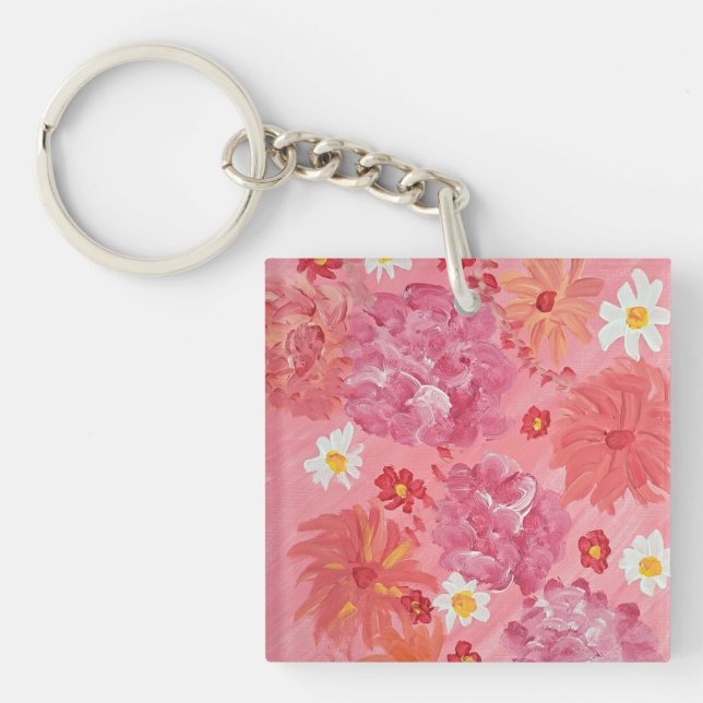 Llavero Keychain cuadrado acrílico floral Rosa de sol (Frente)
