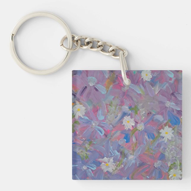 Llavero Keychain cuadrado de acrílico floral de primavera (Frente)