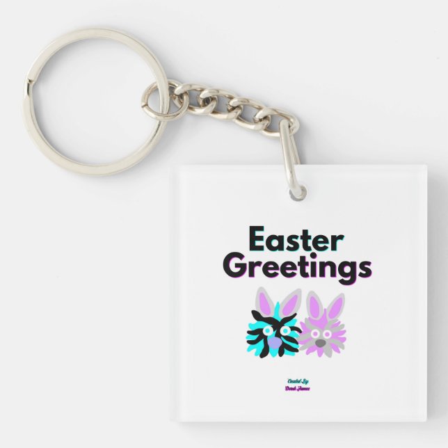 Llavero Keychain cuadrado de Bunny Fuzzies (Frente)