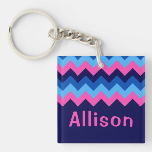 Llavero Keychain cuadrado de monograma de color rosa azul